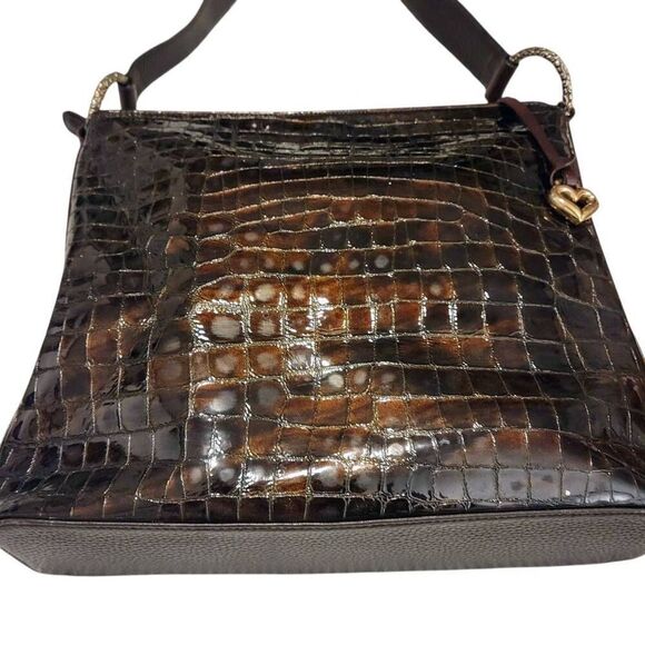 Brighton Brown Black Leather Snakeskin Pattern Medium Large Shoulder Bag - Picture 5 of 15